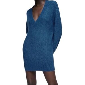 NEW ZARA Blogger Fave Plush Oversized V-Neck Longsleeve Sweater Blue Small